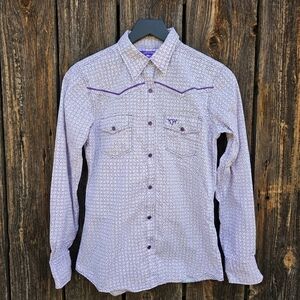 Cowgirl Hardware Western Shirt Ladies Small Purple Pearl Snaps W/ Cross on Back